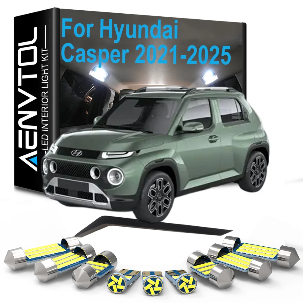 For Hyundai Casper 2021 2022 2023 2024 2025,10Pcs Canbus Car LED Interior Dome Reading Map Light License Plate Bulb Kit