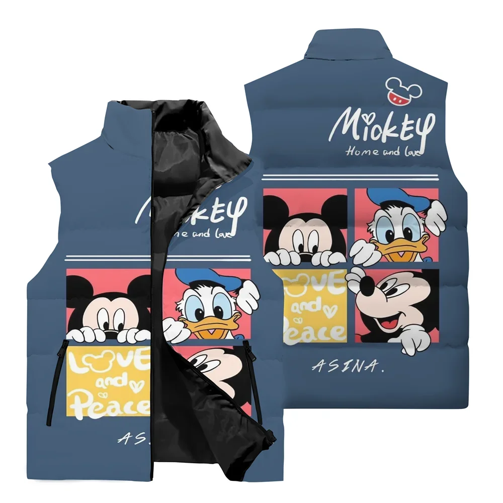 Autumn and Winter Men\'s Sleeveless Vest 3D Printed Disney Mickey Mouse Pattern Fashion Cute Daily Casual Warm Men\'s Jacket