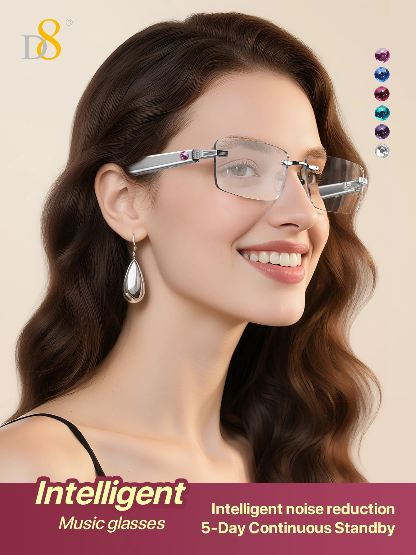 

D8 Smart Bluetooth Glasses for Women, Blue Light Filtering Photochromic Transition Lenses, Touch Control and Voice Control, Prof