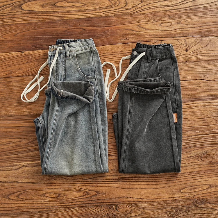 

Waed American Retro Men's Wide Leg Straight Cut Light Blue Jeans Loose Casual Long Trousers Faion Urban Sle Spring 2024