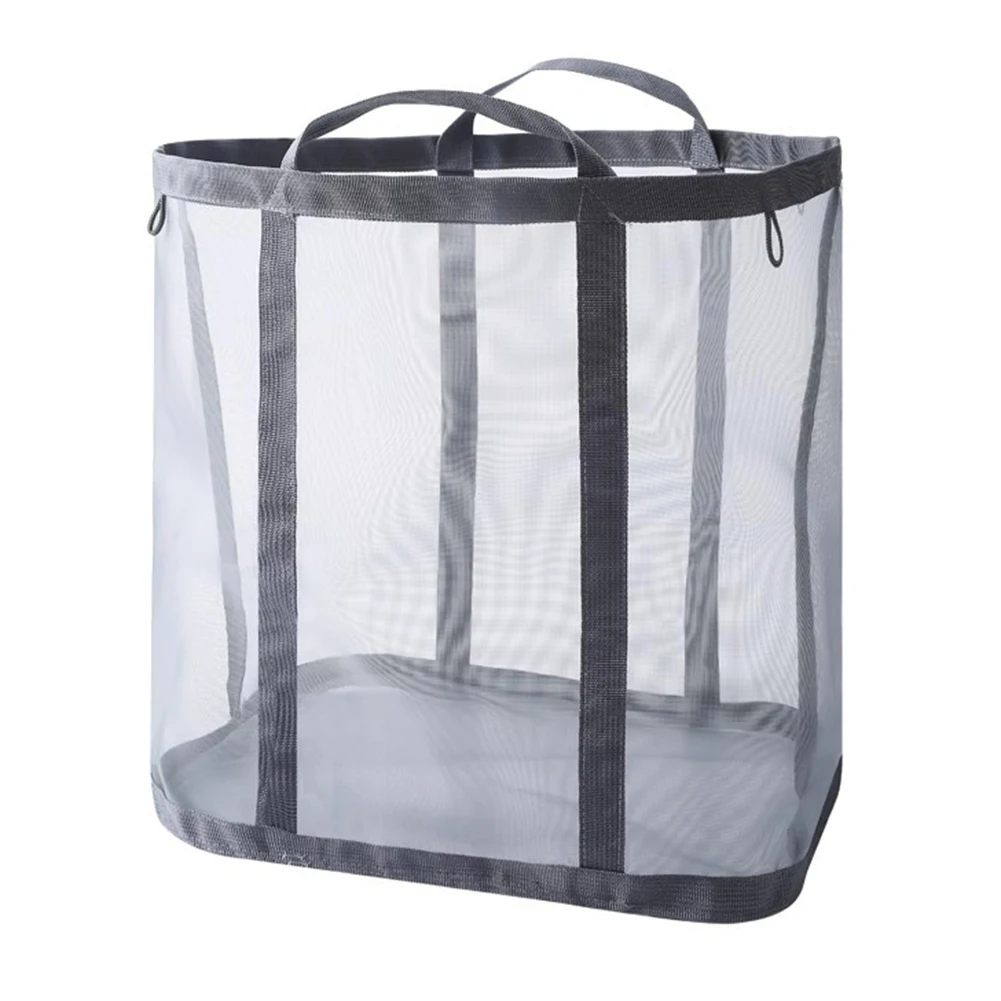 

Dirty Clothes Basket Foldable Mesh Storage Bag Portable Laundry Sorting Basket With Handle For Home Bathroom Laundry Basket