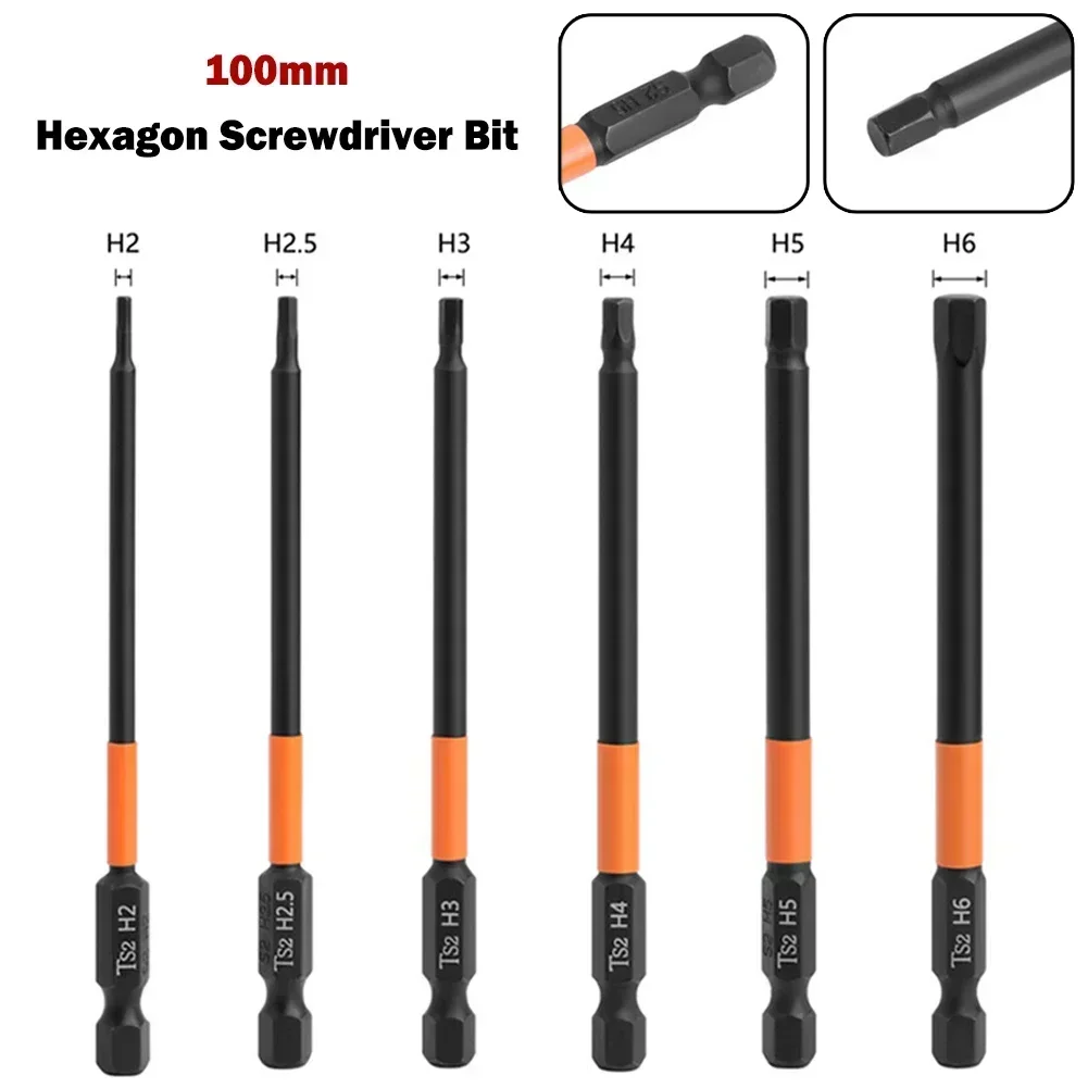 1pc Magnetic Hexagon Screwdriver Bit 100mm H 2.0 H2.5 H3.0 H4.0 H5.0 H6.0 1/4 Inch Hex Shank For Electric Screwdriver Hand Tool