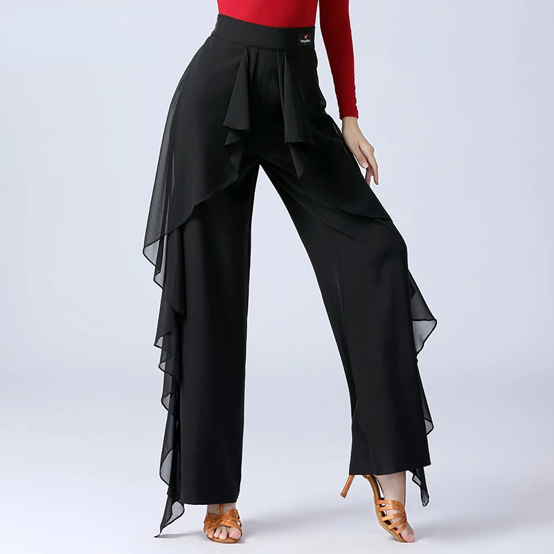 

Rumba Samba Ballroom Latin Dance Pants Women New National Standard Dance Pants Ruffle Modern Dance Advanced Sense Wide Leg Pants