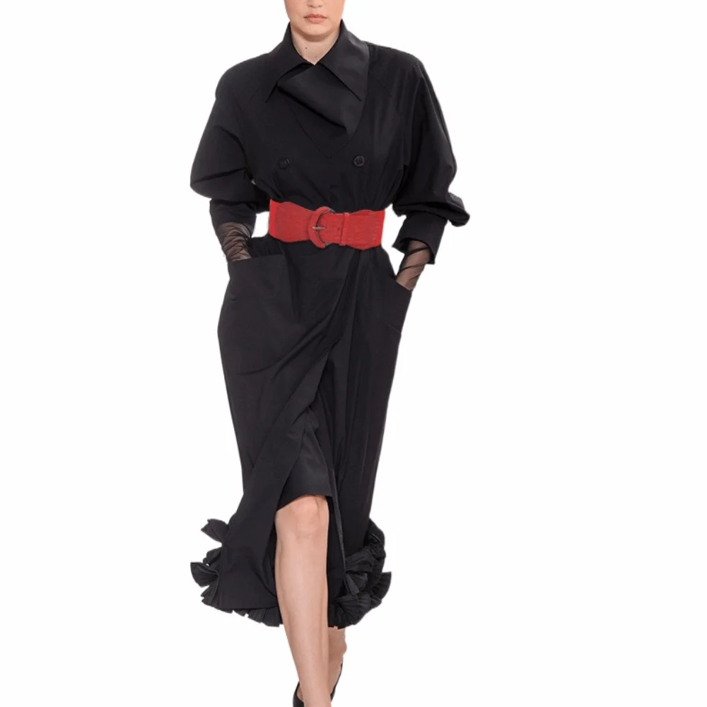 

Women Bright Color PU Wide Belts Solid Color Trendy Design Elastic Waistband Chic Style Elegant Look Belt Female Waistband