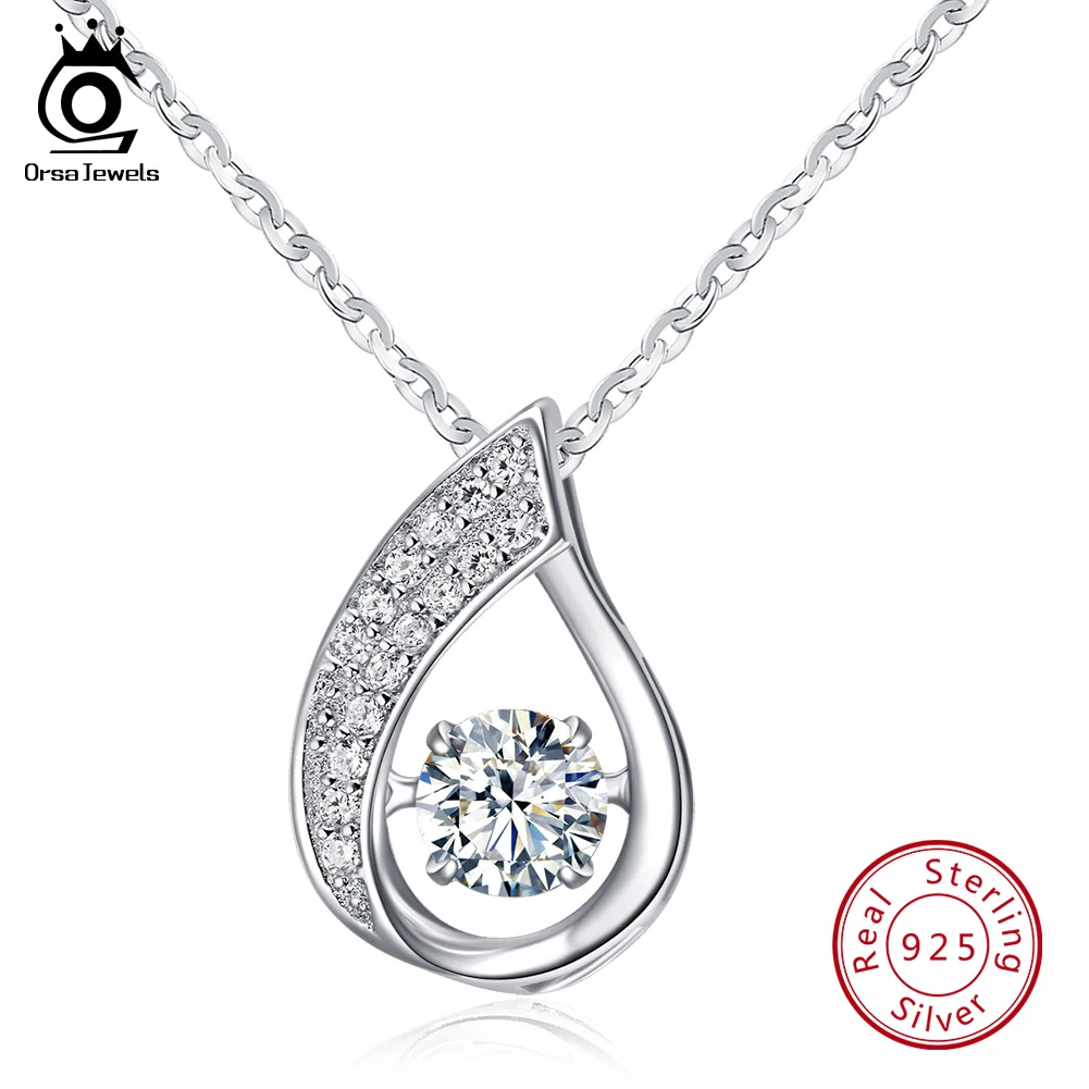 

ORSA JEWELS Water Drop Diamond Necklace Zirconia Pendant 925 Silver Necklace For Women Elegant Chains Party Fine Jewelry SN41