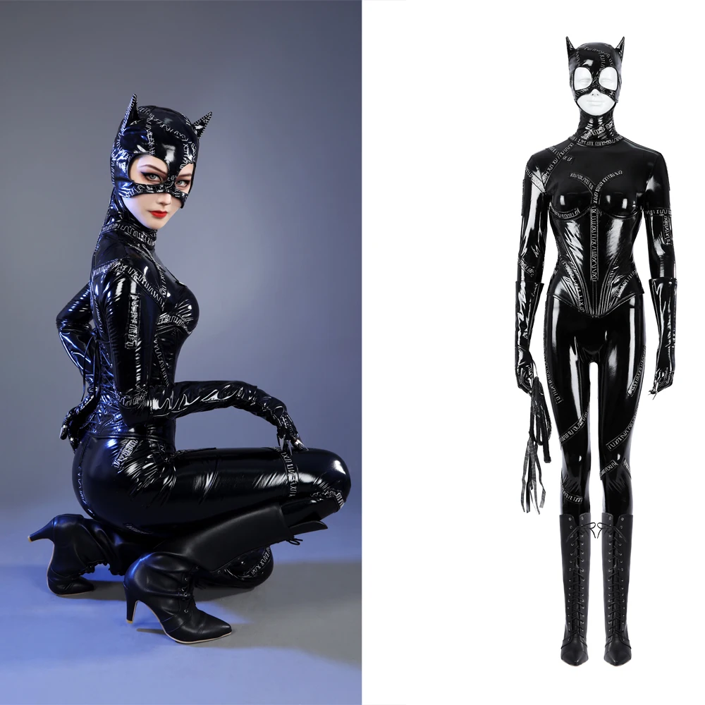 

Супер сексуальный комбинезон женский Delux Cat Fullbody черный комбинезон косплей костюм кнут на молнии патч для Хэллоуина Zenta косплей костюм