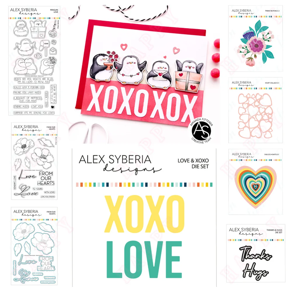 

Penguin Love Metal Cutting Dies and Stamps for Endless Hearts Scrapbooking Penguin Love DIY Decoration Craft Embossing New 2025
