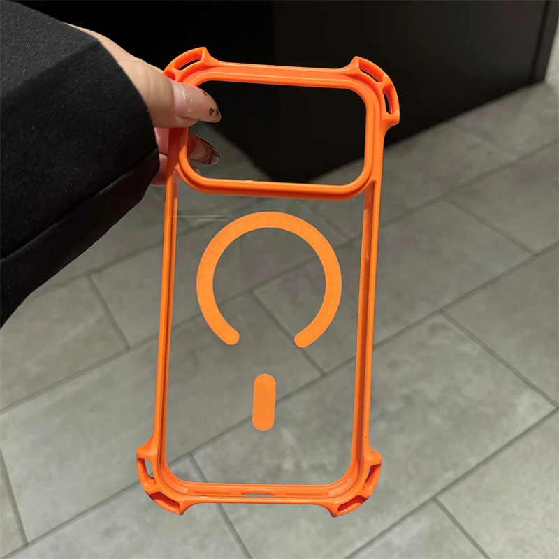 Stoßfeste, transparente Schutzhülle mit MagSafe-Magnetfunktion für iPhone 17, 16, 14, 15, 13, 12 Pro Max Plus, 11, kabellose Ladehülle, Zubehör
