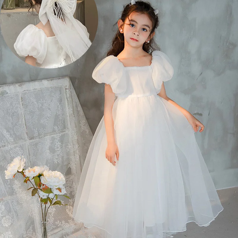 New Flower Girls Party Dress Girl Important Occasion Costumes Princess Wedding Dresses with Bow Baby Kid Birthday Clothes CC161