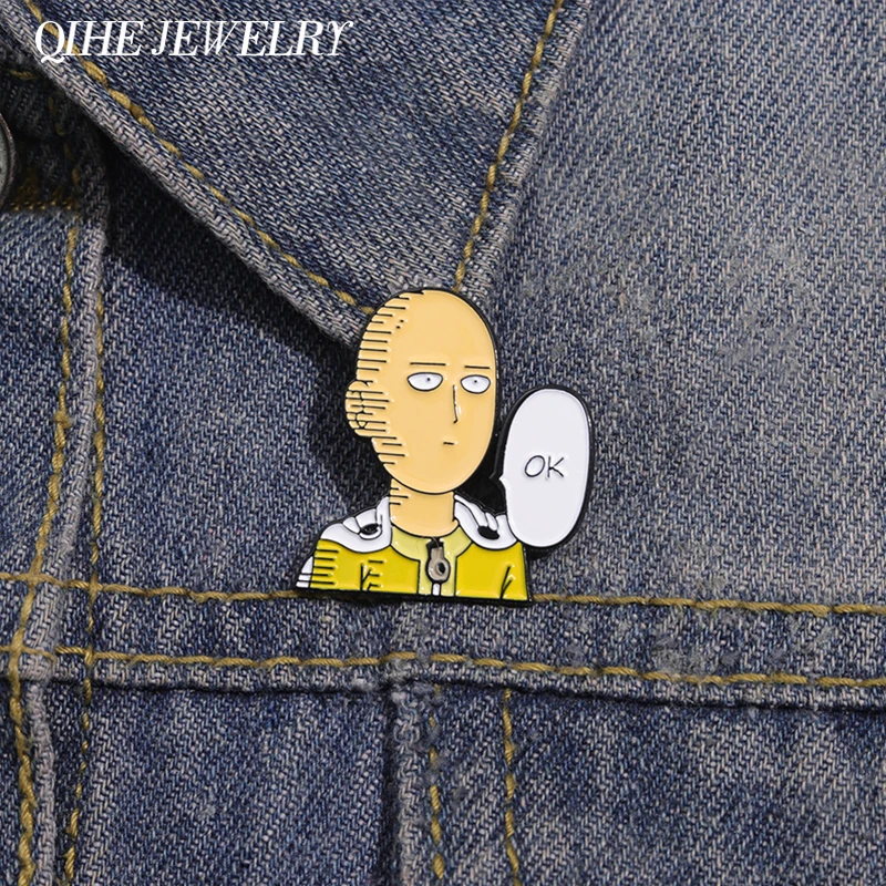 Cooler kahlköpfiger Mann Japanischer Anime Superman Emaille-Pin Lustige Comics-Kollektion Brosche Reversnadel Jackenabzeichen Schmuck Geschenk für Fans Freunde