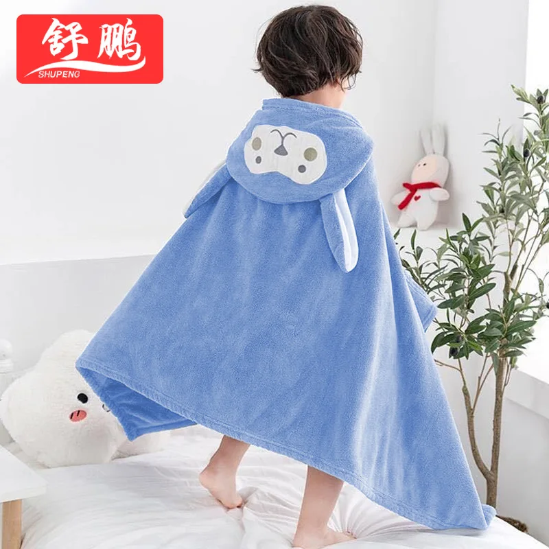 

Плащ для девочек, банное полотенце, коралловый флис с капюшоном, осенне-зимний новый халат, впитывающий воду, носимый детский плащ, кавайный мультфильм