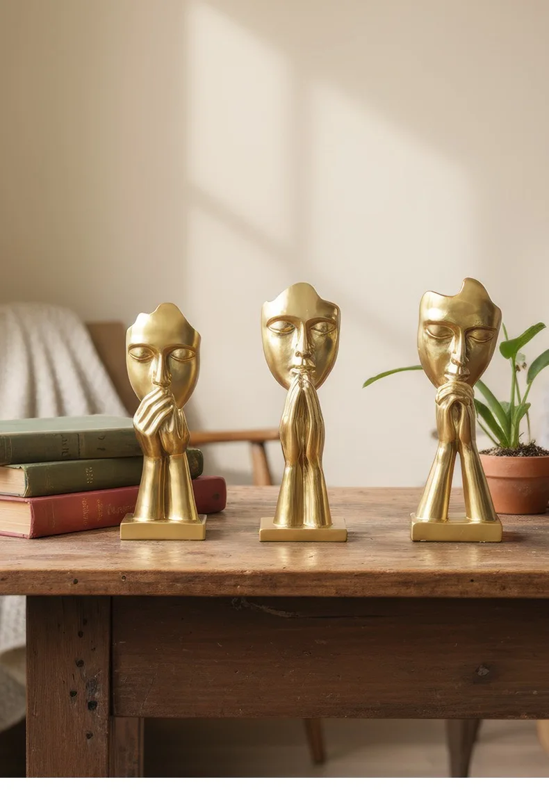 European-Style Minimalist Abstract Prayer Set of Three Figures, Light Luxury Resin Craft Ornaments for Tv Cabinet, Model Home, Clothing Store