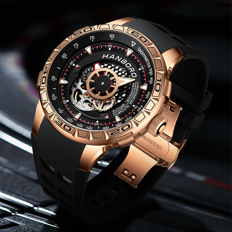 HANBORO Suv Sports Car Elements Mechanical Watch Top Brand Luxury Best Watches Under 500 Grid Watches For Men With Free Shipping