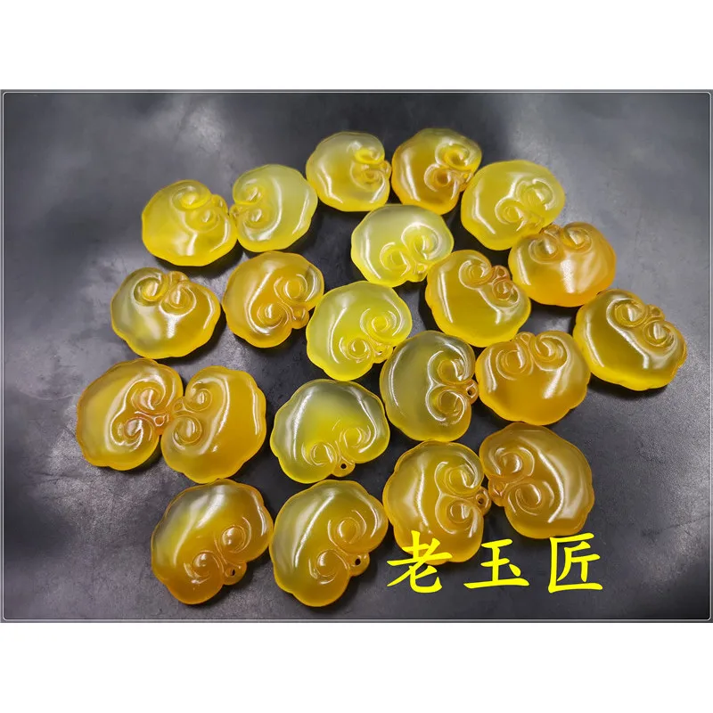 Agate Double-Sided Lock Pendant, Yellow Chalcedony Ruyi Charm