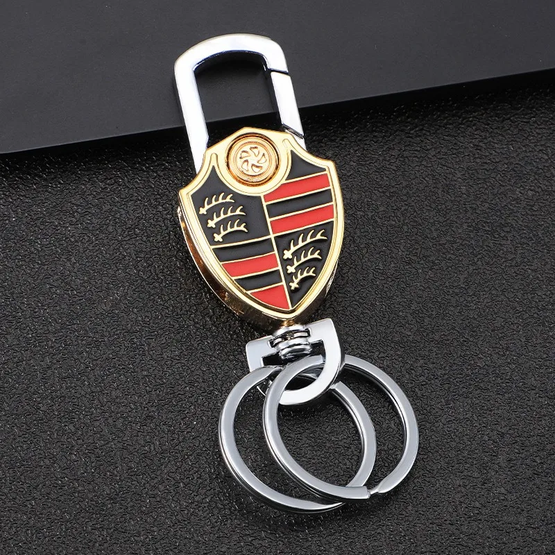 Car Emblem Keychain H Buckle Double-sided Key Ring For Porsche Cayenne Panamera Macan 911 718 Taycan Boxster Cayman 918 Pajun