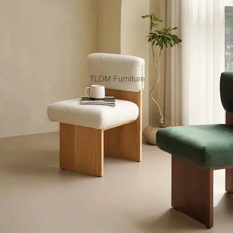 

Nordic Sherpa Square Wood Dining Chair - Two-Tone Frame Leisure Chair, Luxury Single Chair for Home Dining Room & Living Room