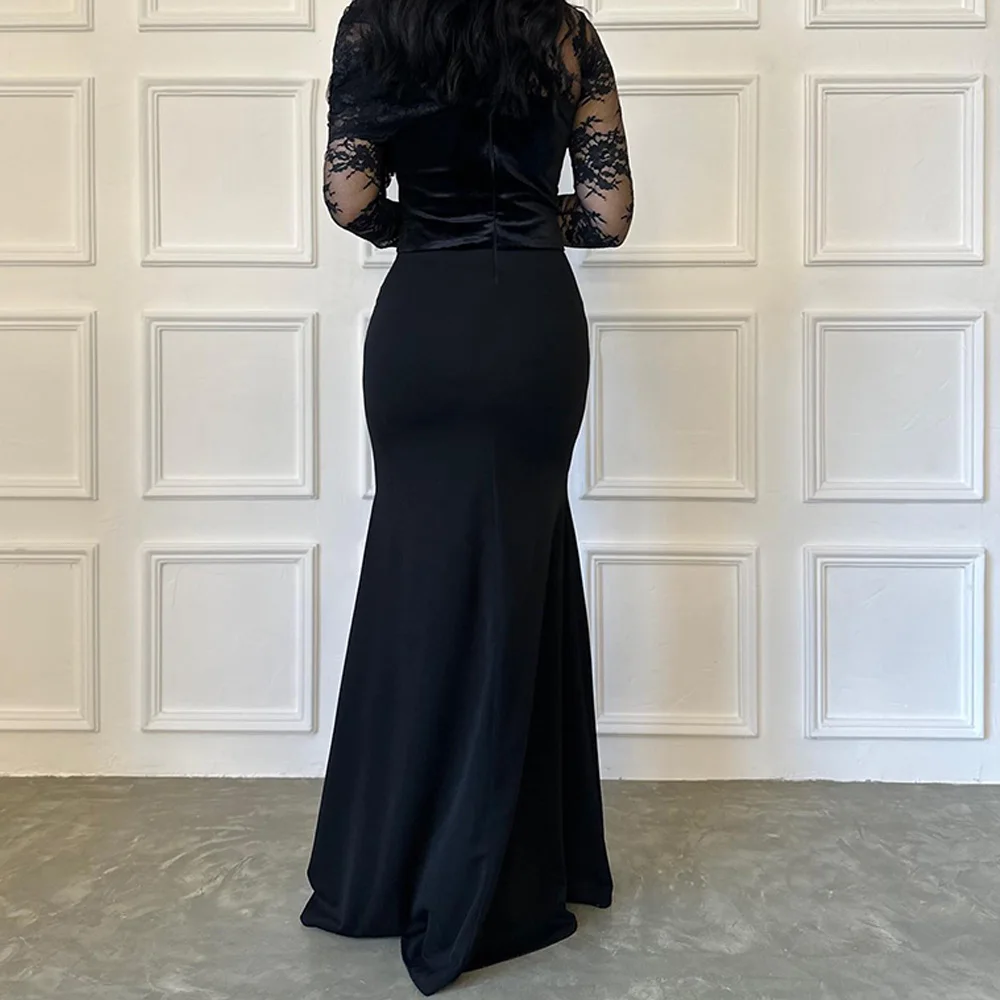 Robe de Soirée en Dentelle à Manches sulf, Vêtement Classique, Droit, Longueur au Sol, Encolure Haute raq, Jersey, Sexy, Taille Personnalisée, Célébrité, Quelle que soit