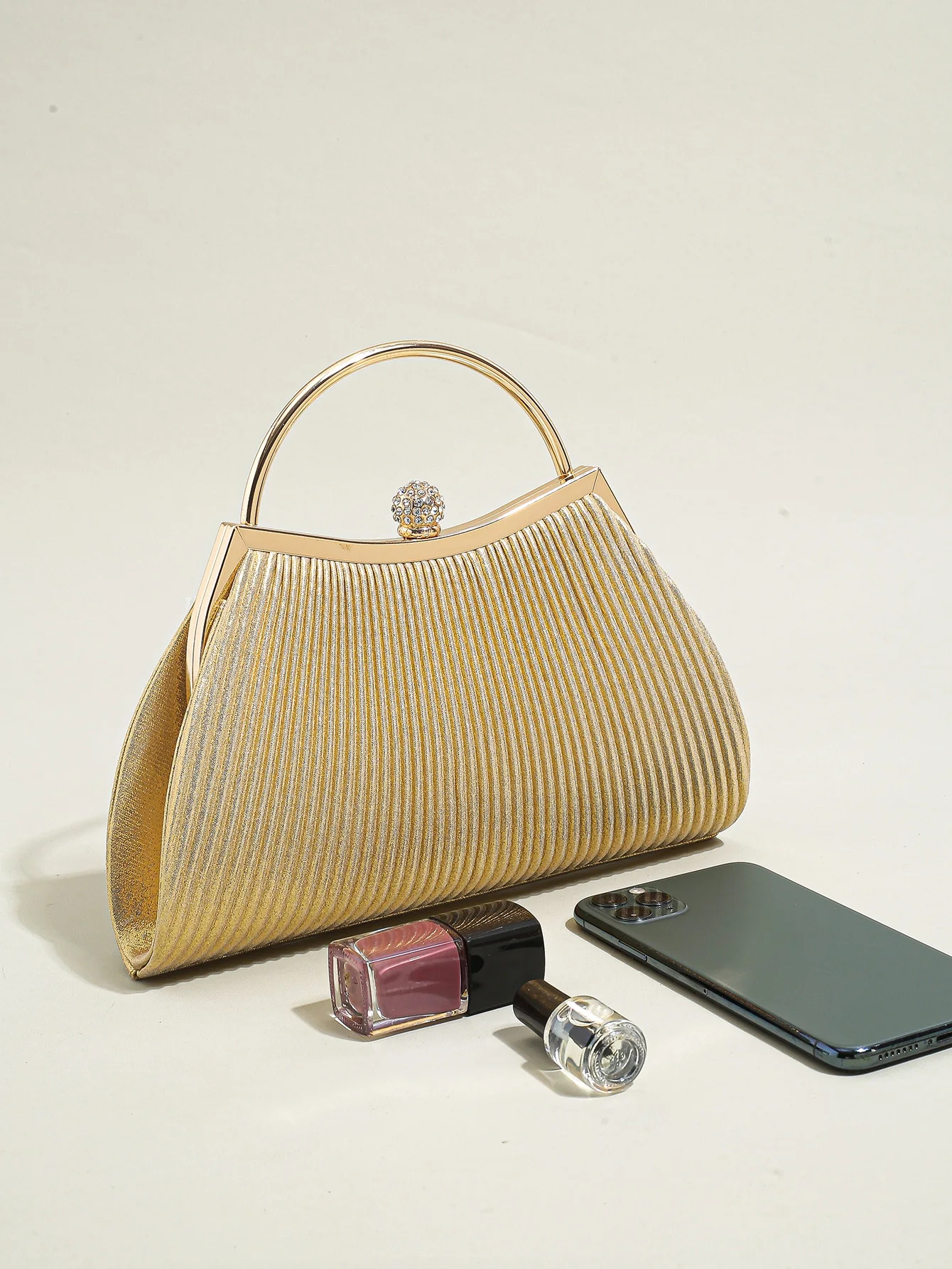 1 pc geraffte Abend tasche für Frauen, Top Ring Clutch Geldbörse, Strass Dekor Handtaschen für Hochzeit Abschluss ball Abendessen – Detail 12