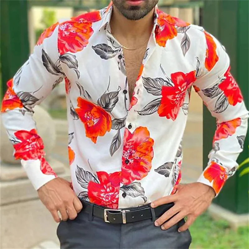 Noble ball business shirts men\'s shirts flowers 3D printed shirts casual long-sleeved button clothing fashion summer S-6XL