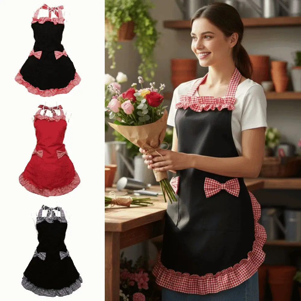 

Винтажный фартук с бантом и кружевом, регулируемый, грязеотталкивающий, для флористов, из полиэстера, с карманами, униформа для садоводства и работы