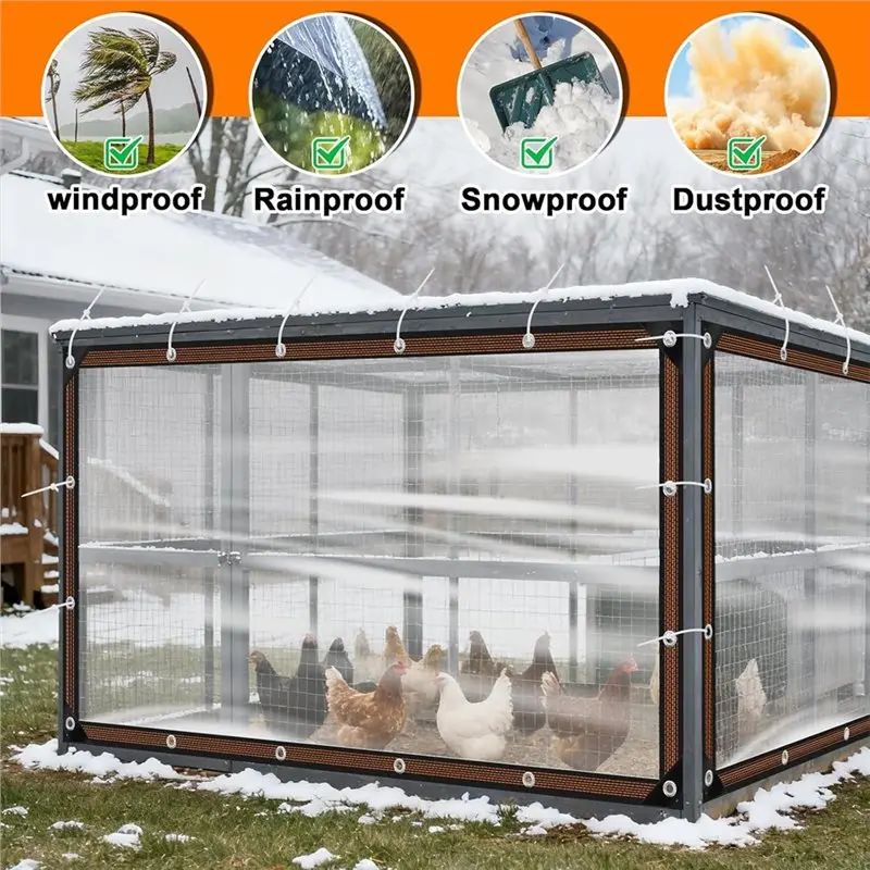 BAAG-For Winter Waterproof Chicken Coop Cover-6.6 X 13Ft Anti-Tear Run Tarp With Rope& Cable Tie,For Patio Use