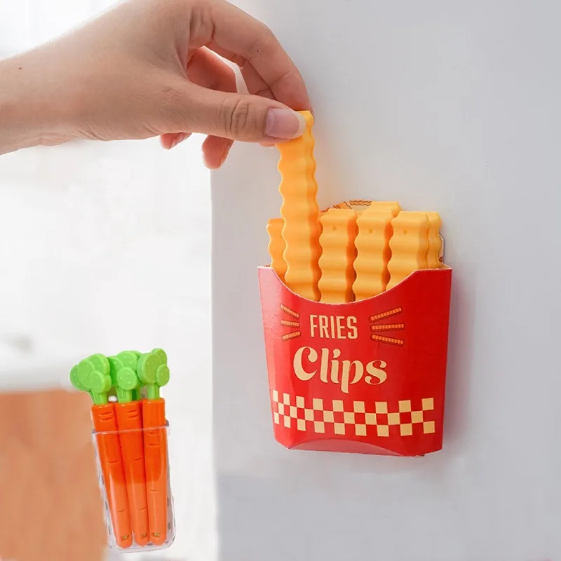 Clip de sellado en forma de patatas fritas, 5/12 Uds., para sellado de aperitivos, Clips para alimentos, tiras de sellado de condimentos de bolsas de plástico montadas en la pared