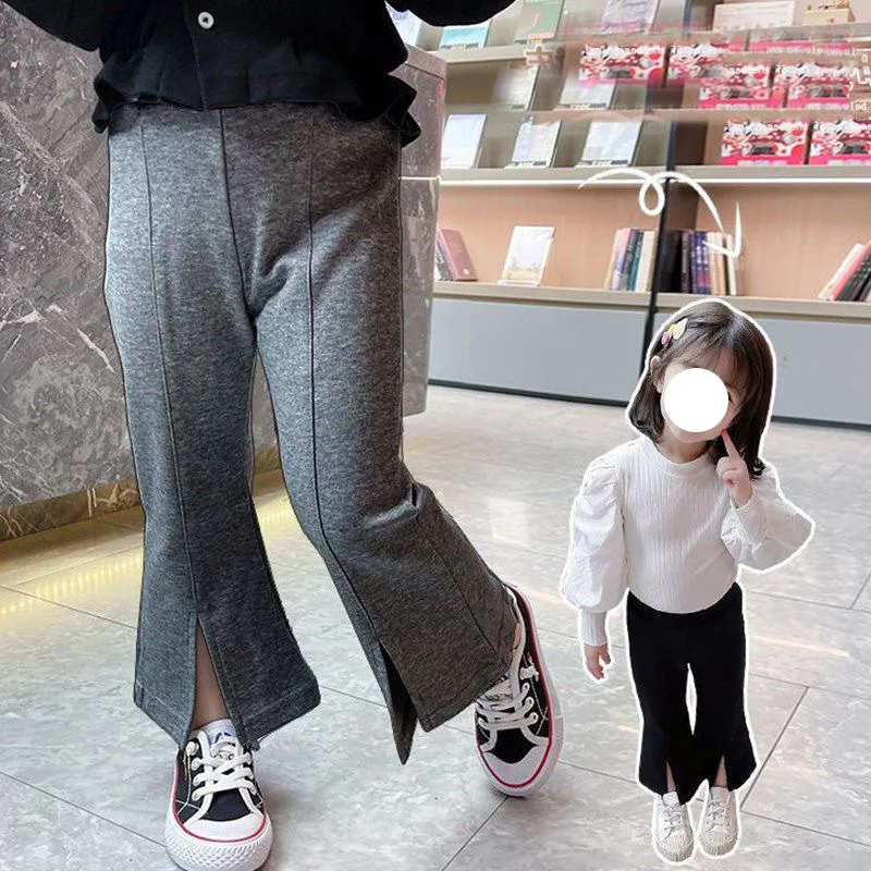 

Girls Trousers 2024 New Leggings Little Girl Korean Version Foreign Style Slit Flared Pants Baby Cute Comfortable Simple Bottoms