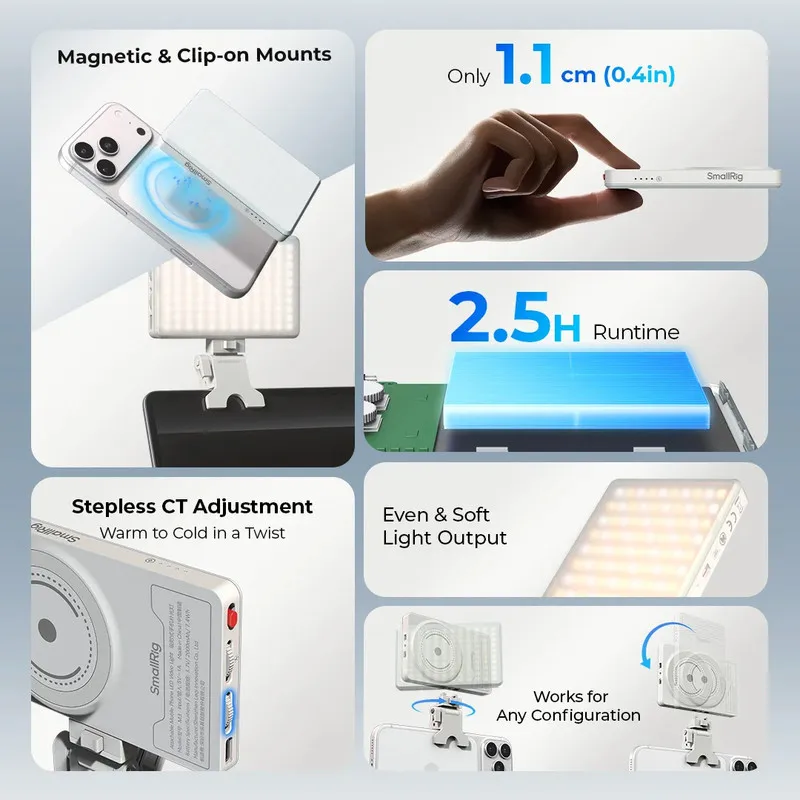 مصباح فيديو LED قابل للفصل SmallRig M3 مع حامل مشبك MagSafe وقت تشغيل 150 دقيقة للهاتف المحمول/سطح المكتب/الكمبيوتر المحمول #2