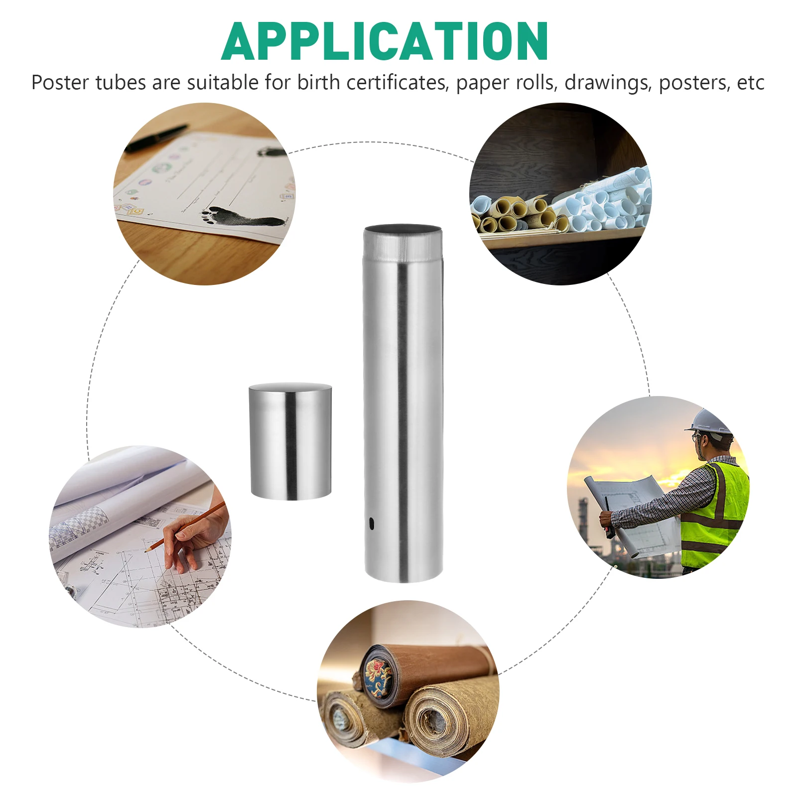 File Storage Tube 30cm Stainless Steel Birth Certificate Holder Cylinder Document ganizer Certificate Accessory