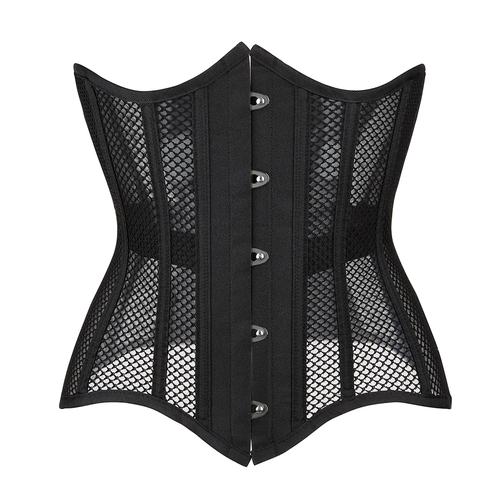 16 Steel Boned Underbust Corset Breathable Mesh Hollow Out Waist Trainer Korset