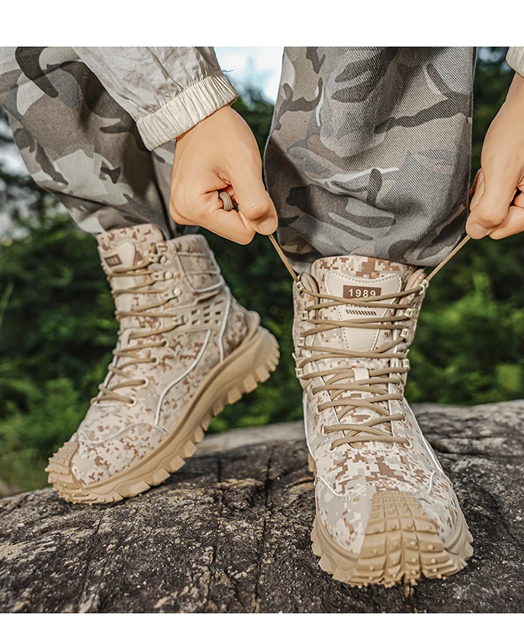 Herbst- und Winter-Herren-High-Top-Stiefel, Freizeitsportschuhe, verstärkte, stoßfeste Zehenpartie, rutschfeste, dick gepolsterte Sohle mit tiefer Struktur, High-Top-Knöchelschutzdesign, geeignet für Bergsteigen, Wandern, Arbeiten im Freien, verschleiß- und reißfest, für Outdoor-Aktivitäten. – Detail 8