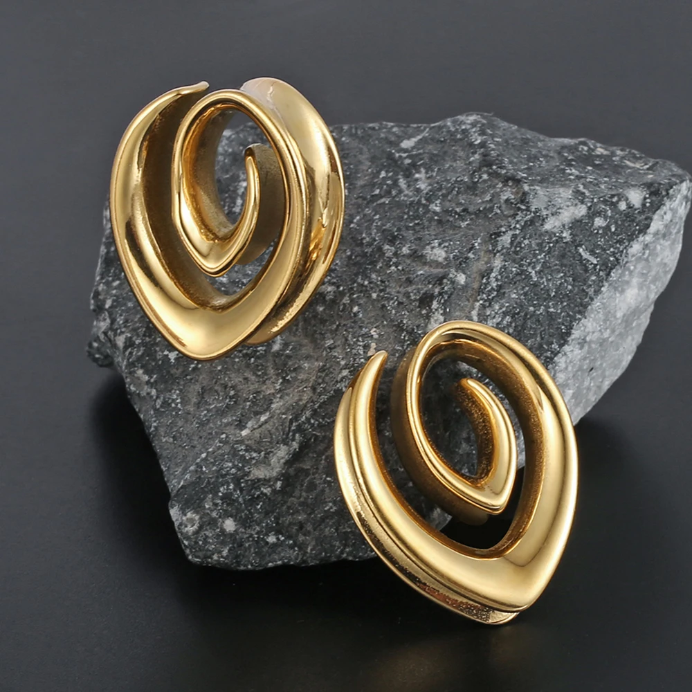 Twolobes 2PCS Spiral Simple Saddle Plugs Hangers Tunnels Gauges for Stretched Lobe Ear Piercing Women Body Jewelry Dilations