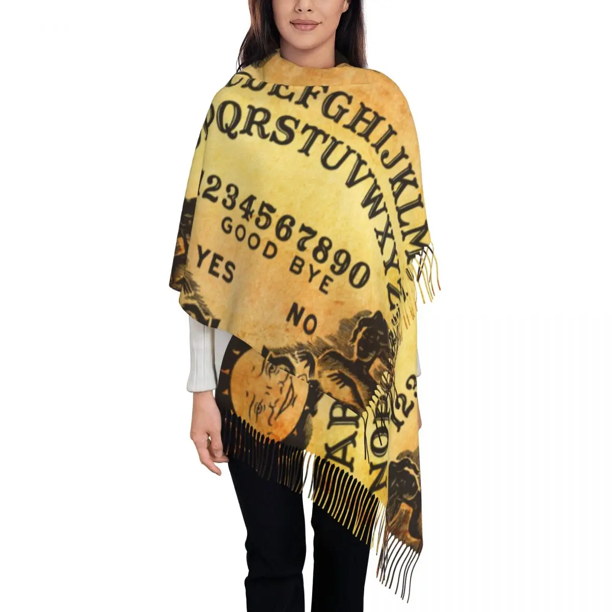 

Fashion Ouija Board Witchcraft Tassel Scarf Women Winter Warm Shawls Wraps Ladies Spirit Halloween Divination Scarves