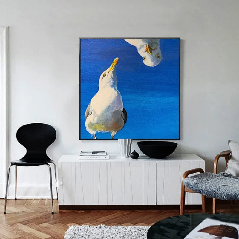 مضحك النورس الساحلية جدار الفن الطفل الحيوان قماش طباعة الحضانة ديكور الأزرق سلسلة روح الدعابة اللوحة فكرة هدية عيد ميلاد فريدة من نوعها