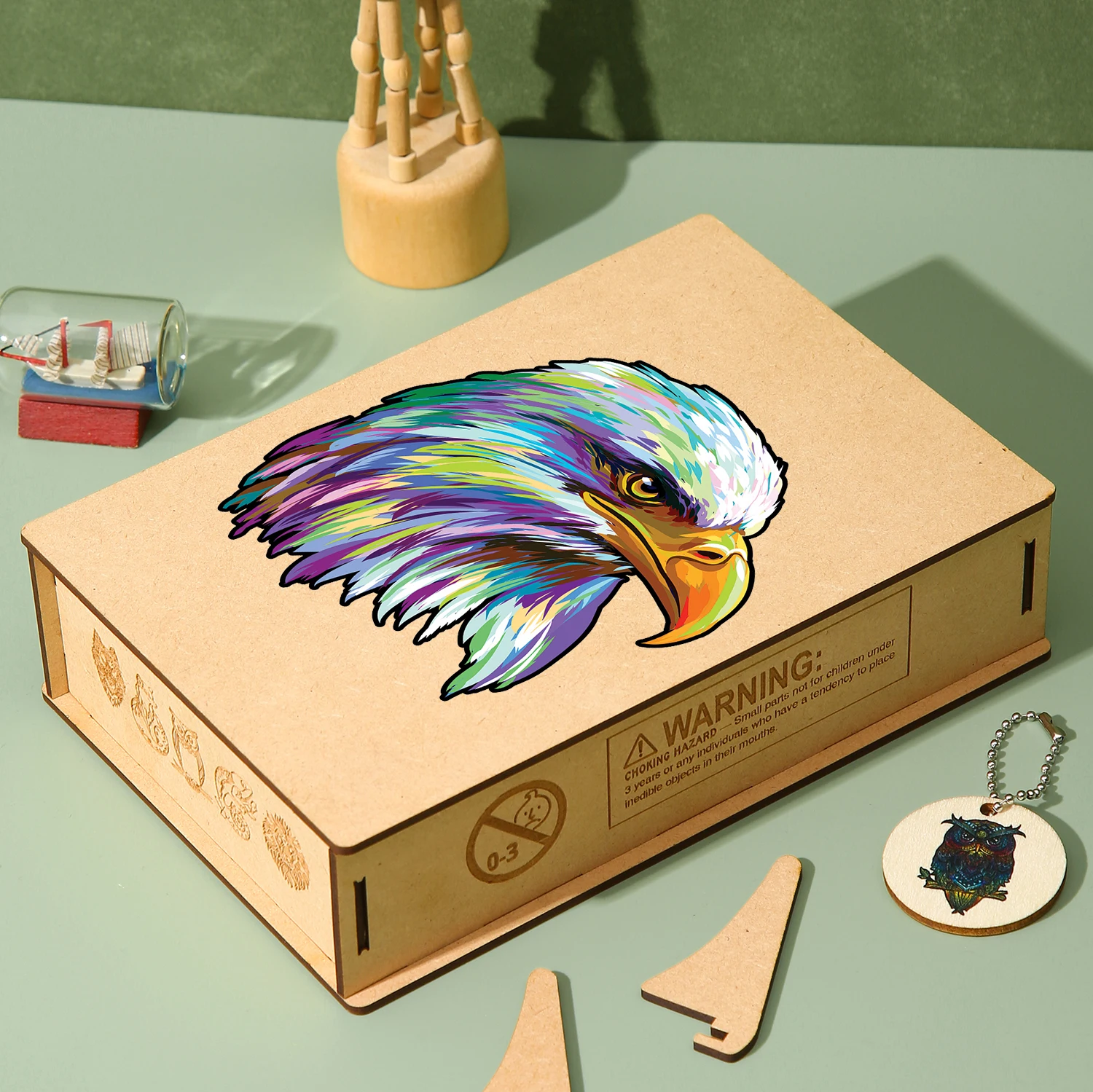 Exquisite Wooden Animal Jigsaw Puzzles Brightly Colored Eagle Wooden Toys For Adults Kids Creative Family Game Board Set Toy