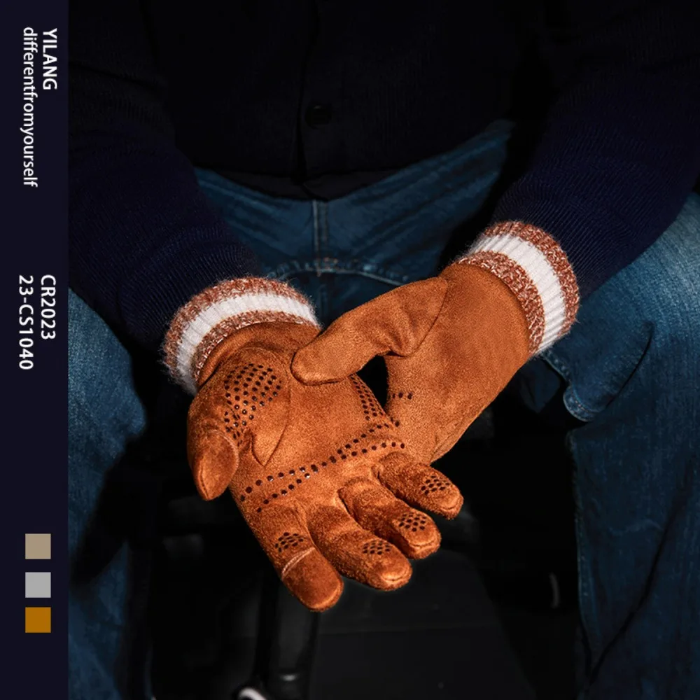 Unisex Suede Fleece Lined Gloves - Winter Autumn Fingerless Touchscreen Gloves Anti-Slip Gloves for Cycling & Outdoor Activities