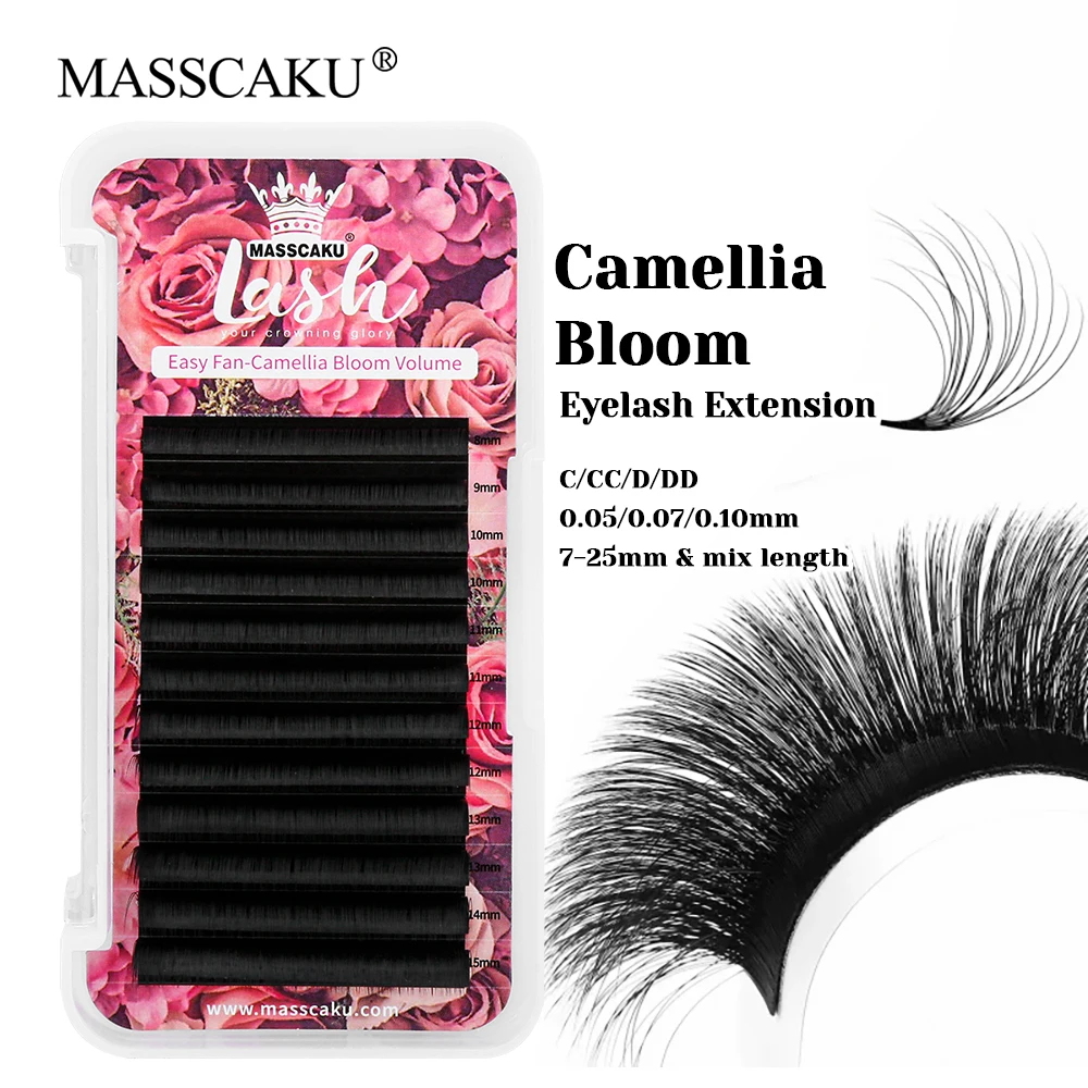 

MASSCAKU 12 Lines High Quality Waterproof Camellia Blooming Lashes Matte Deep Black Long-lasting Self-making Flowering Eyelash