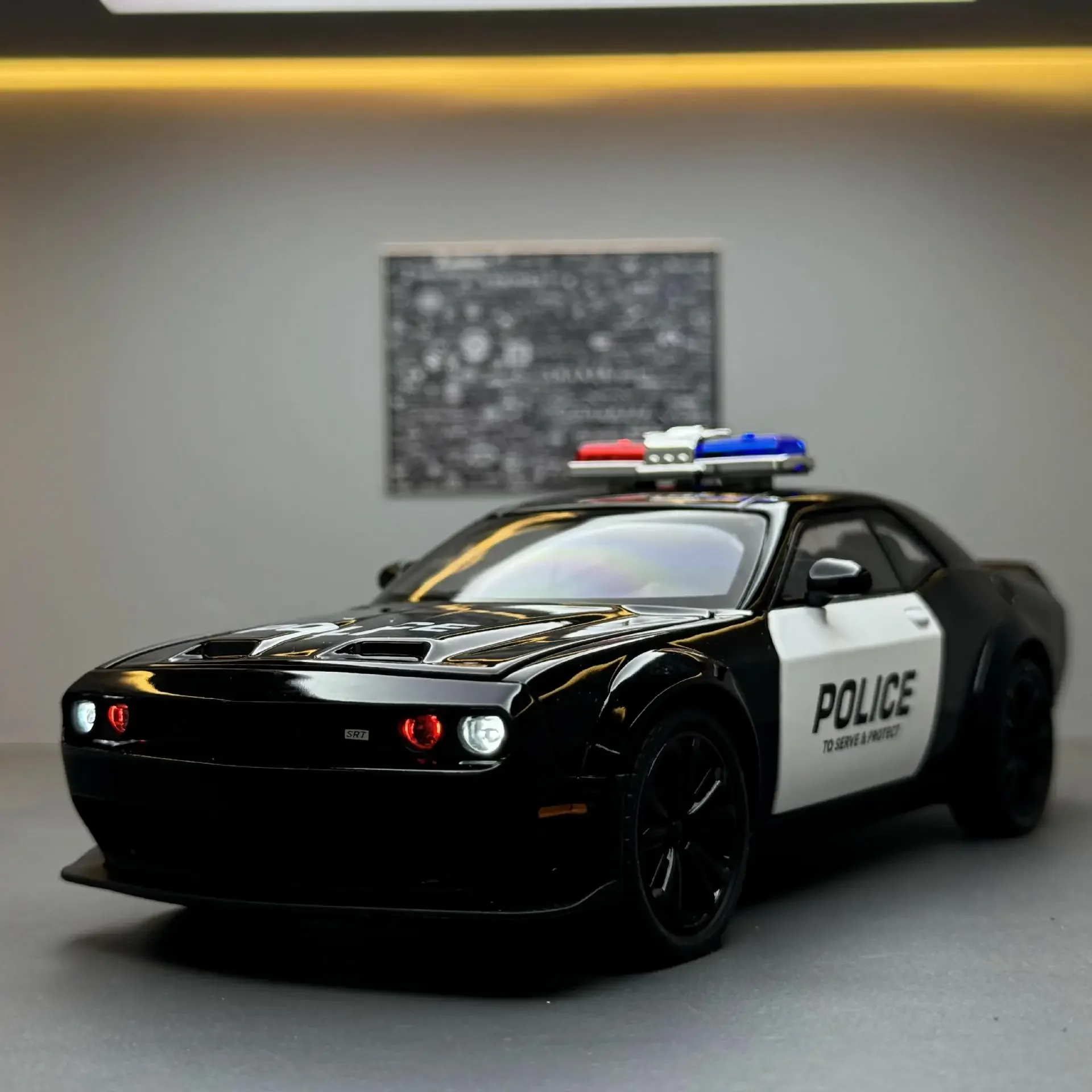 1:22 Dodge Challenger Redeye Hellcat Police Alloy Sports Car Diecast Model Sound & Light Toy Collect Display Ornament Presents