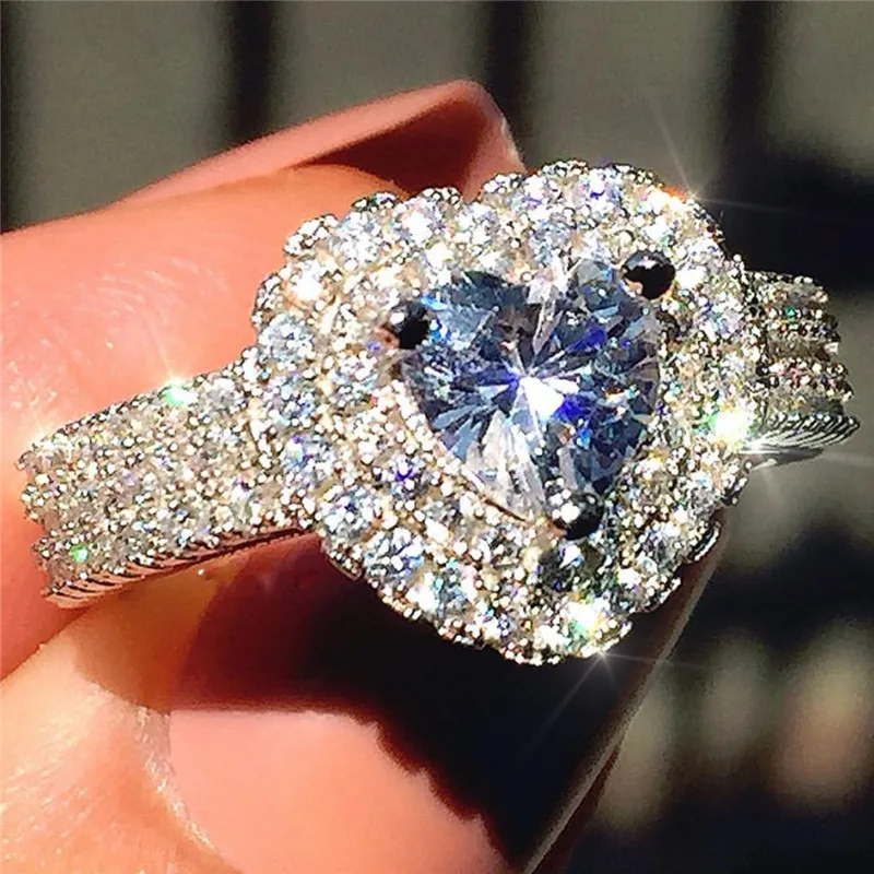 

Lovers Heart 925 Sterling Silver Ring Lab Diamond Engagement Wedding Band Rings for Women Jewelry Gift