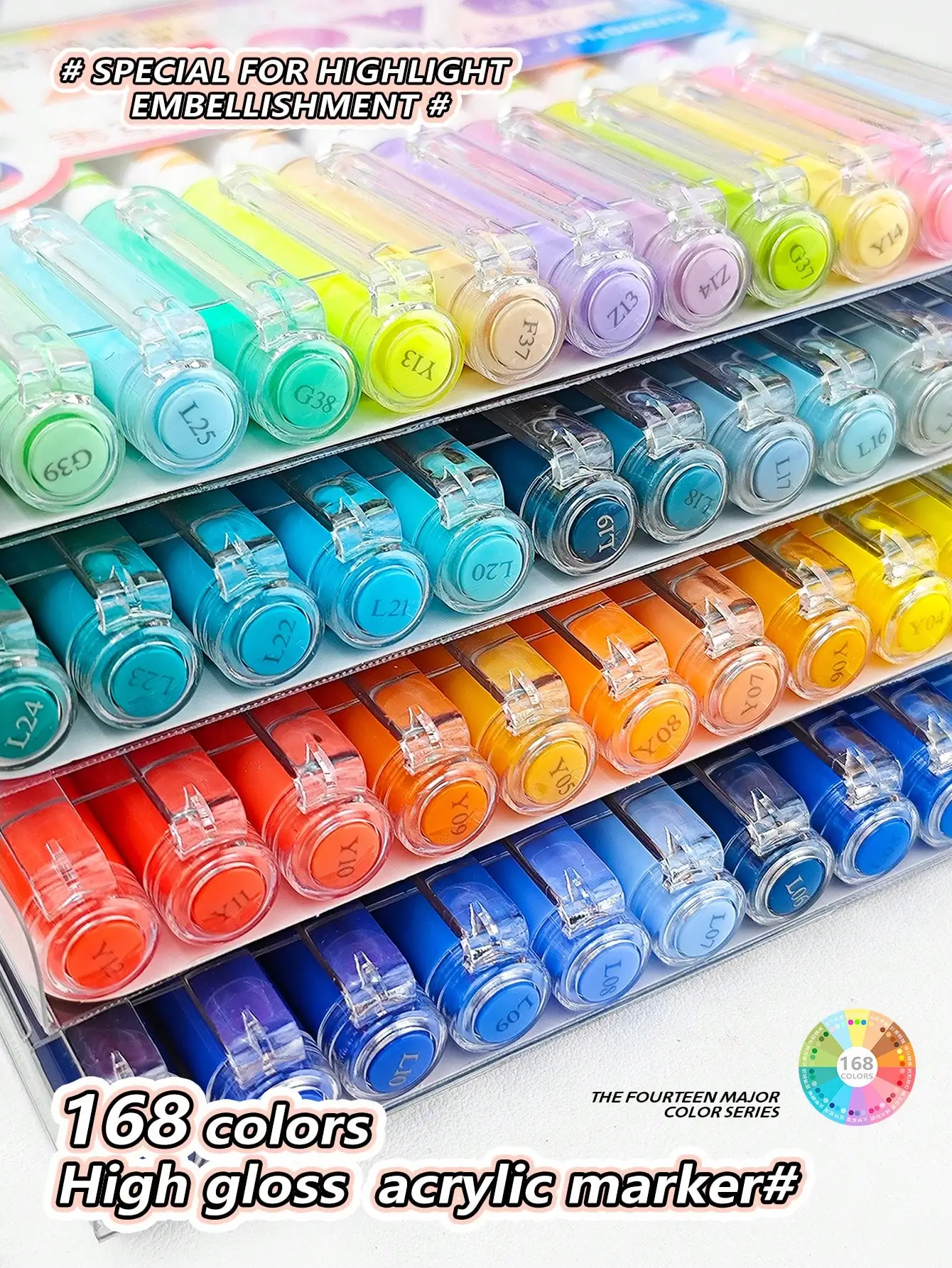 Zestaw markerów akrylowych 168 kolorów, wysoki połysk, precyzyjne końcówki, efekty neonowe fluorescencyjne na Halloween, zabawki artystyczne, dekoracje świąteczne DIY A