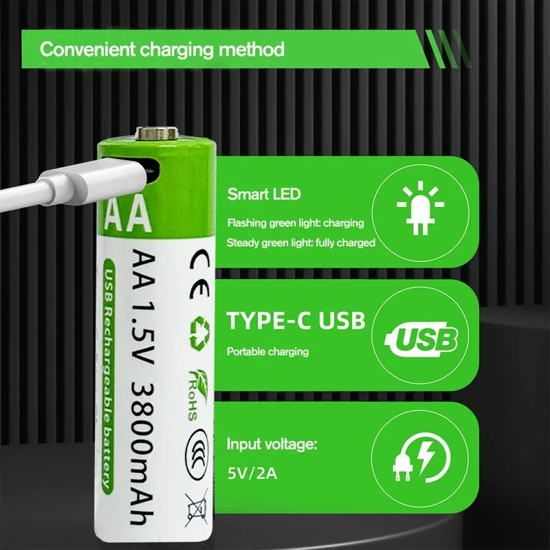 

3800 мАч, 1,5 В, AA + 3000 мАч, литий-ионная аккумуляторная батарея USB, 1,5 В, литий-ионная батарея AAA AAA и AA с чехлом для зарядки, новинка