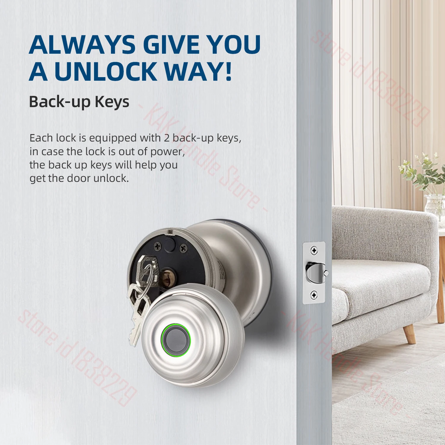 KAK Fingerprint Door Lock with Knob Cylinder Smart Lock Keyless Entry Door Lock with APP Black Smart Fingerprint Lock Door Knob