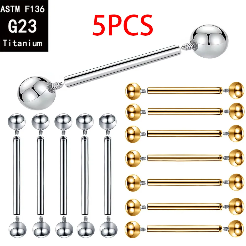 5 Stück Intern Gewindeter Piercing-Ring aus G23 Titan ASTM F136, PVD-beschichtet, 14G 16G, für Zunge, Lippen und Ohren