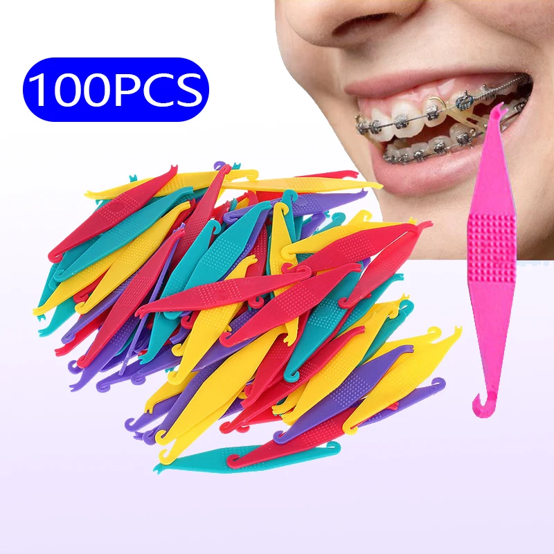 100Pcs Dental Orthodontic Elastic Placer Orthodontic Rubber Band Hook for Braces Assorted Color