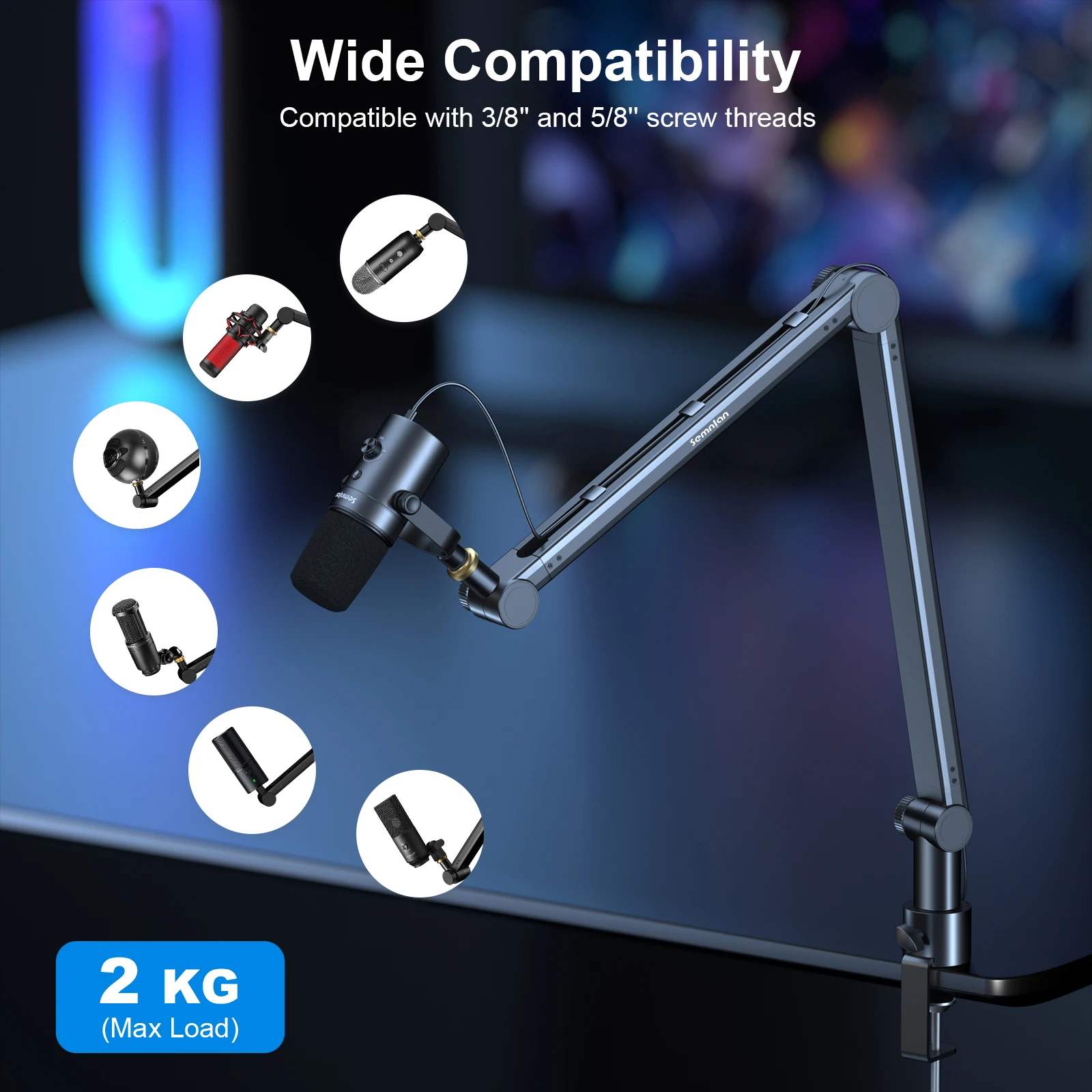 SEMNLAN LM01 Microphone Arm Stand With Professional Desktop PC Mobile Game Live Recording Adjustable 3/8\