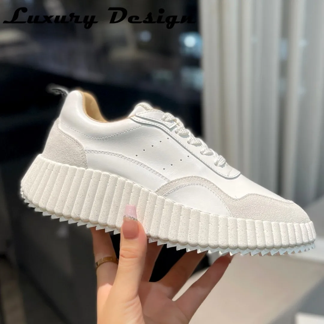 Luxury Women Nama Sneakers Knitted Platform Sneakers Round Toe Flats Women Lace Up Patchwork Hand Stithced Walking Tennis Shoes