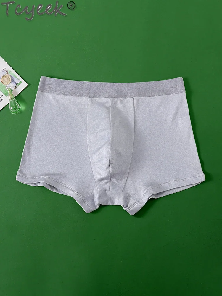 

Tcyeek 100% Silk Boxers for Man Underwear Solid Plus Size Boxer Pants Man Breathable Male Boxers Summer Ropa Interior Hombre
