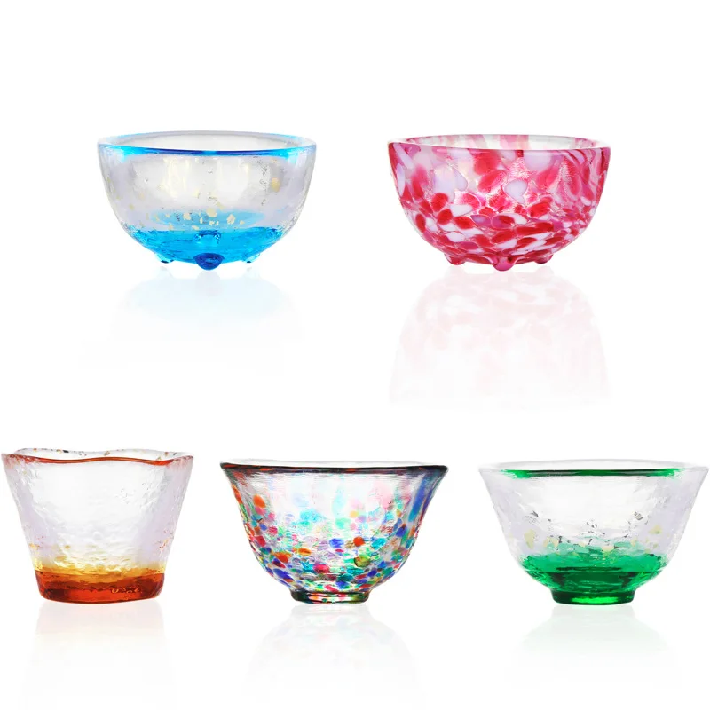 

Spot Japanese Tsugaru Stained Glass Five-in Set Japanese Household Five-Color Wine Four Seasons