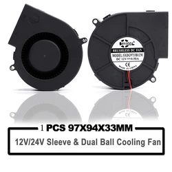 New SXDOOL DC 9733 12V 24V Blower Fan 97mm 97 x 33mm BBQ Blower Big Air Blower Flow Centrifugal Fan 3000RPM Sleeve/Ball Bearing