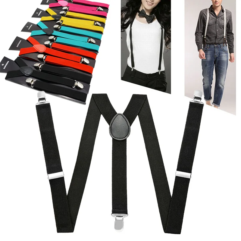 Solid Color Elastic Leather Suspenders Braces Men Women Black Blue Red Adjustable Straps For Wedding Suit Skirt Accessories Gift